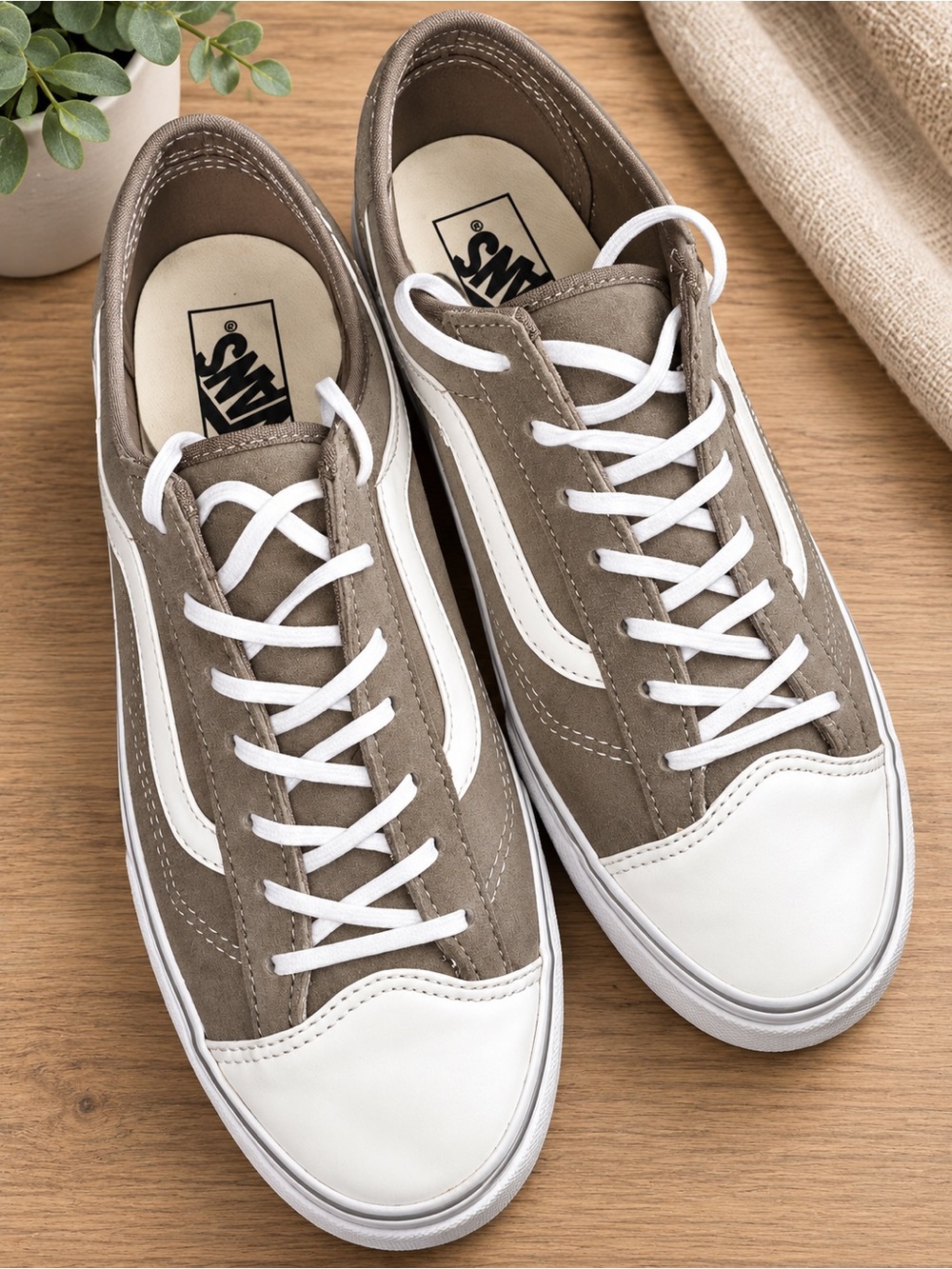 Vans Taupe Suede Low-Top Sneakers with White Accents